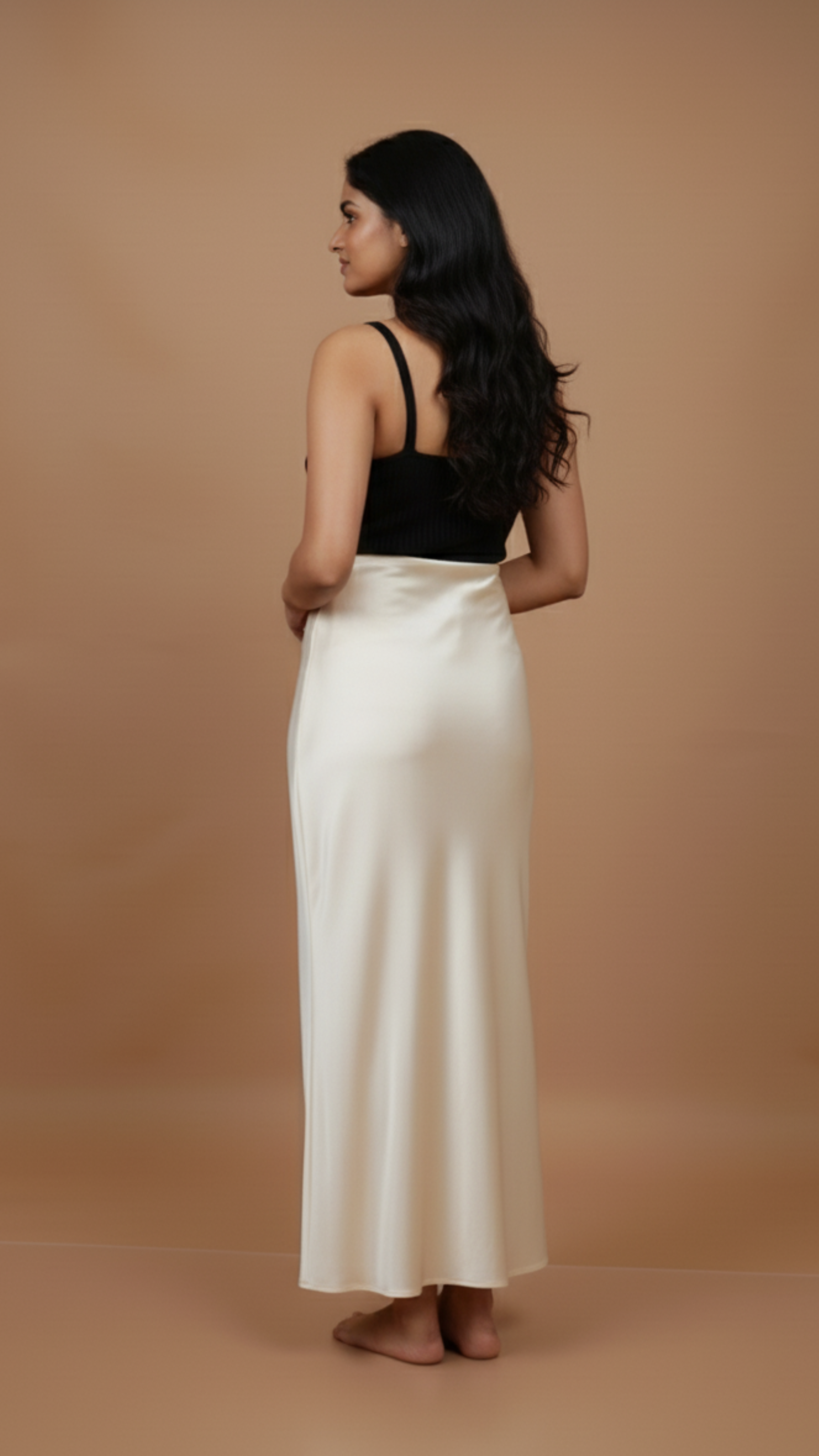 Ivory Satin Midi Skirt