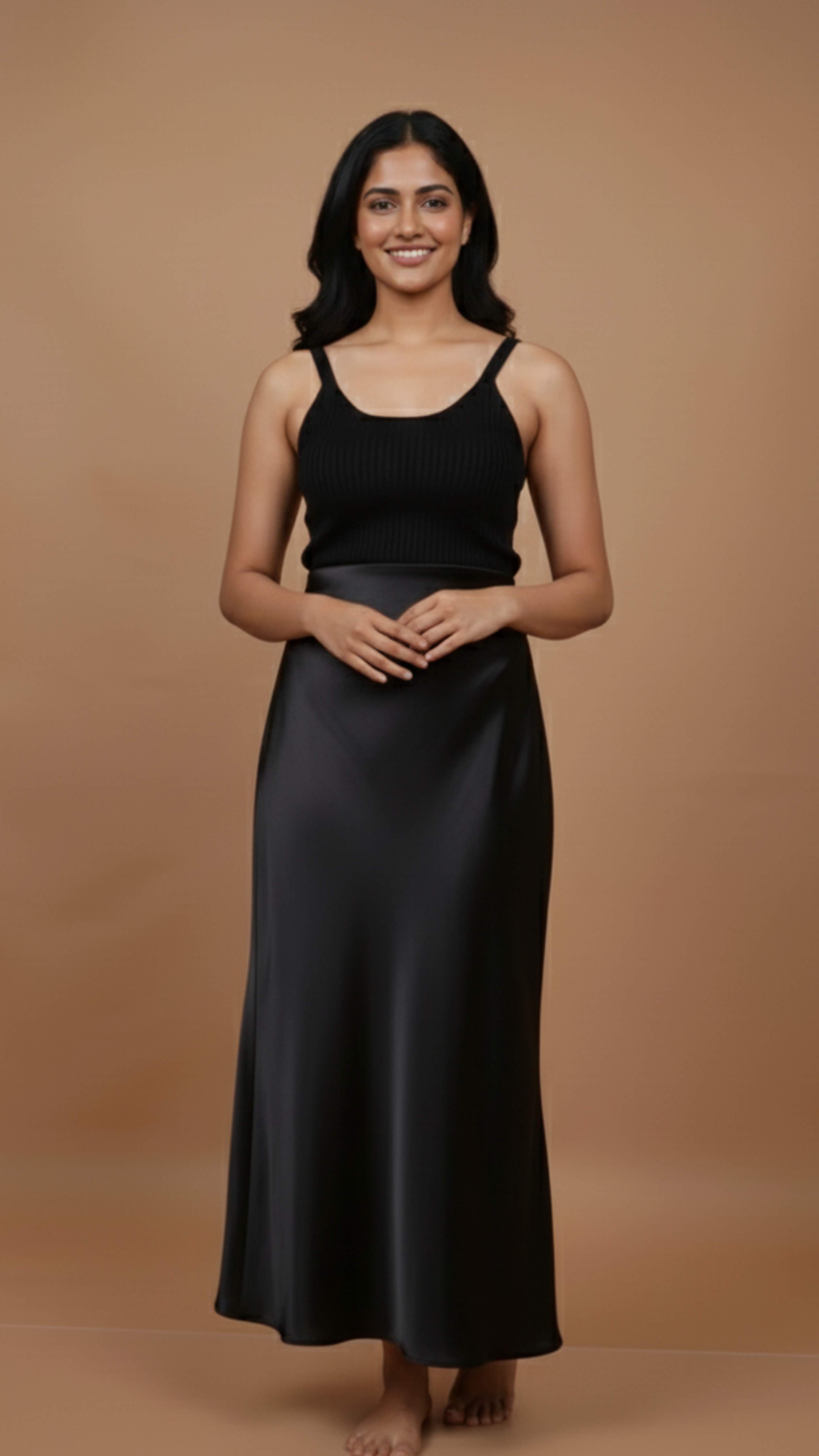 Black Satin Midi Skirt