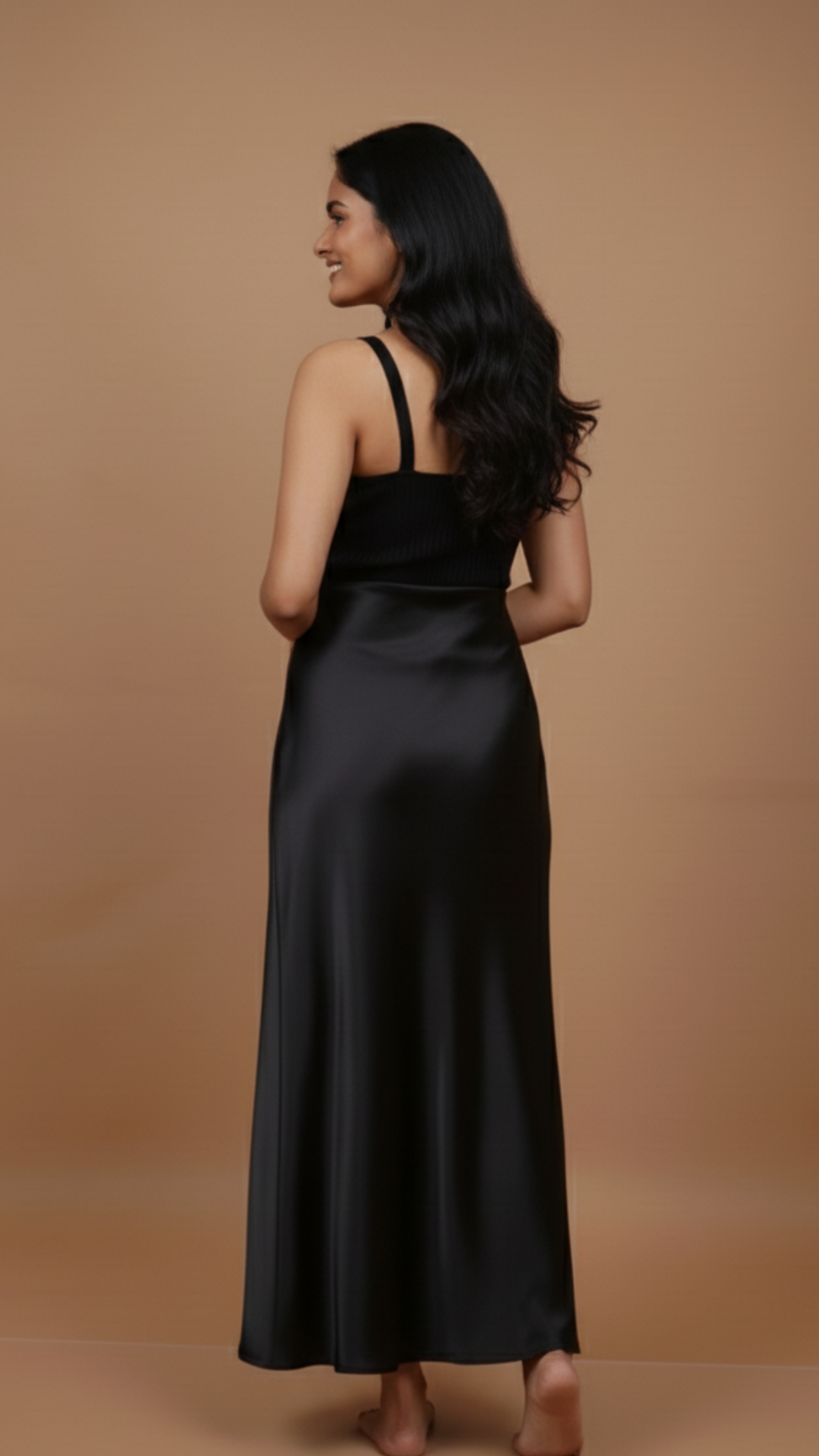 Black Satin Midi Skirt