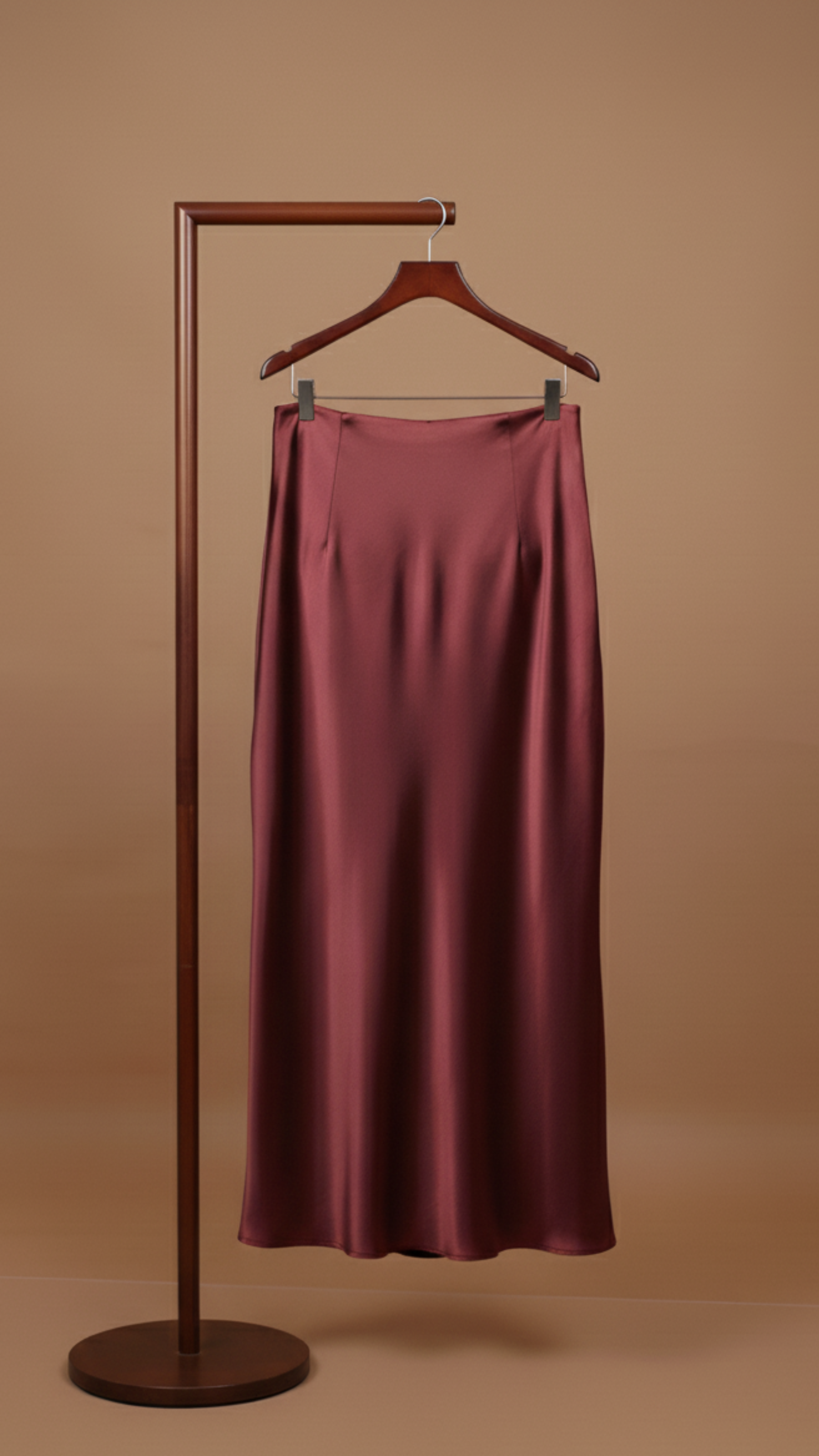 Burgundy Satin Midi Skirt