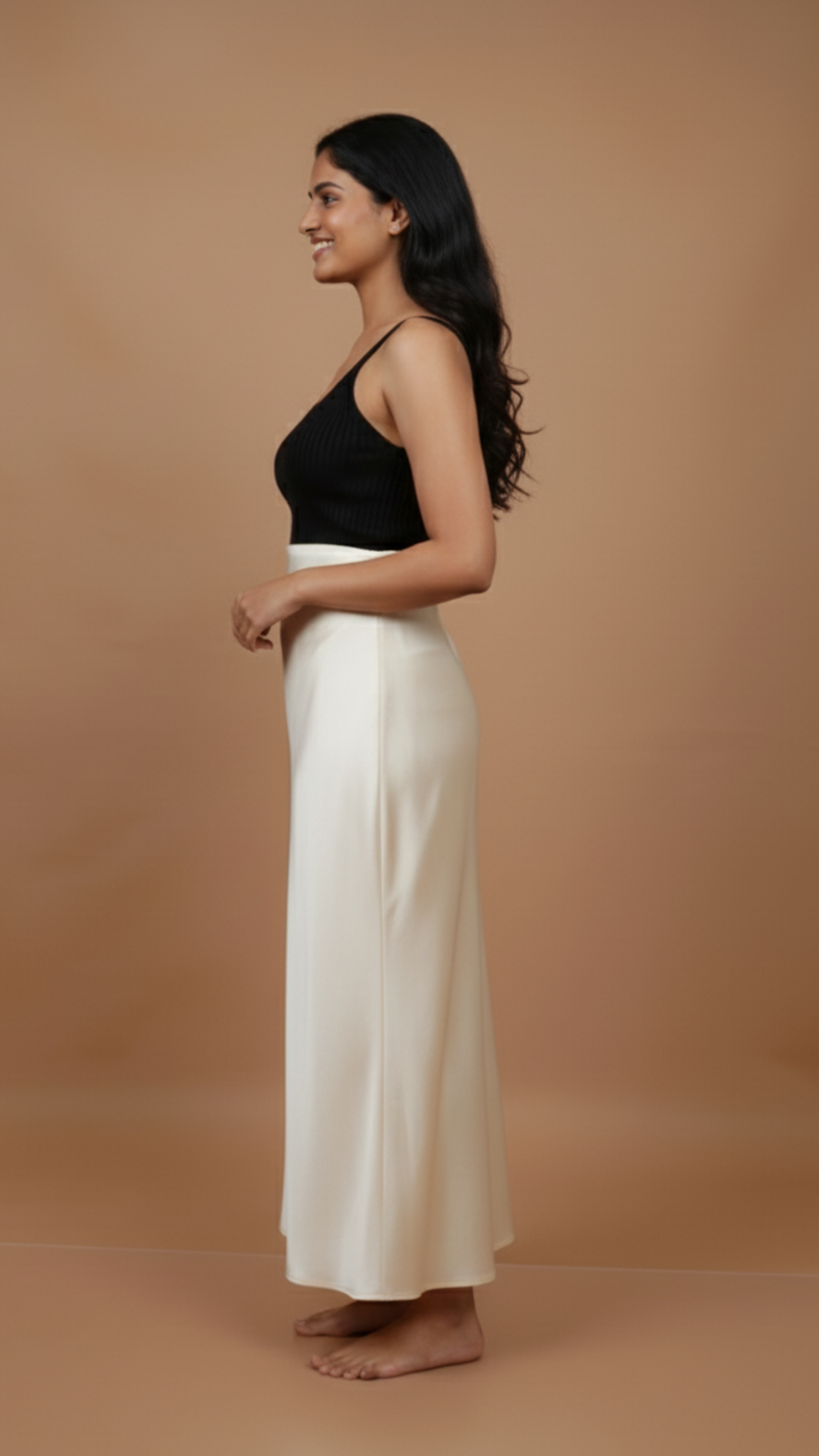 Ivory Satin Midi Skirt
