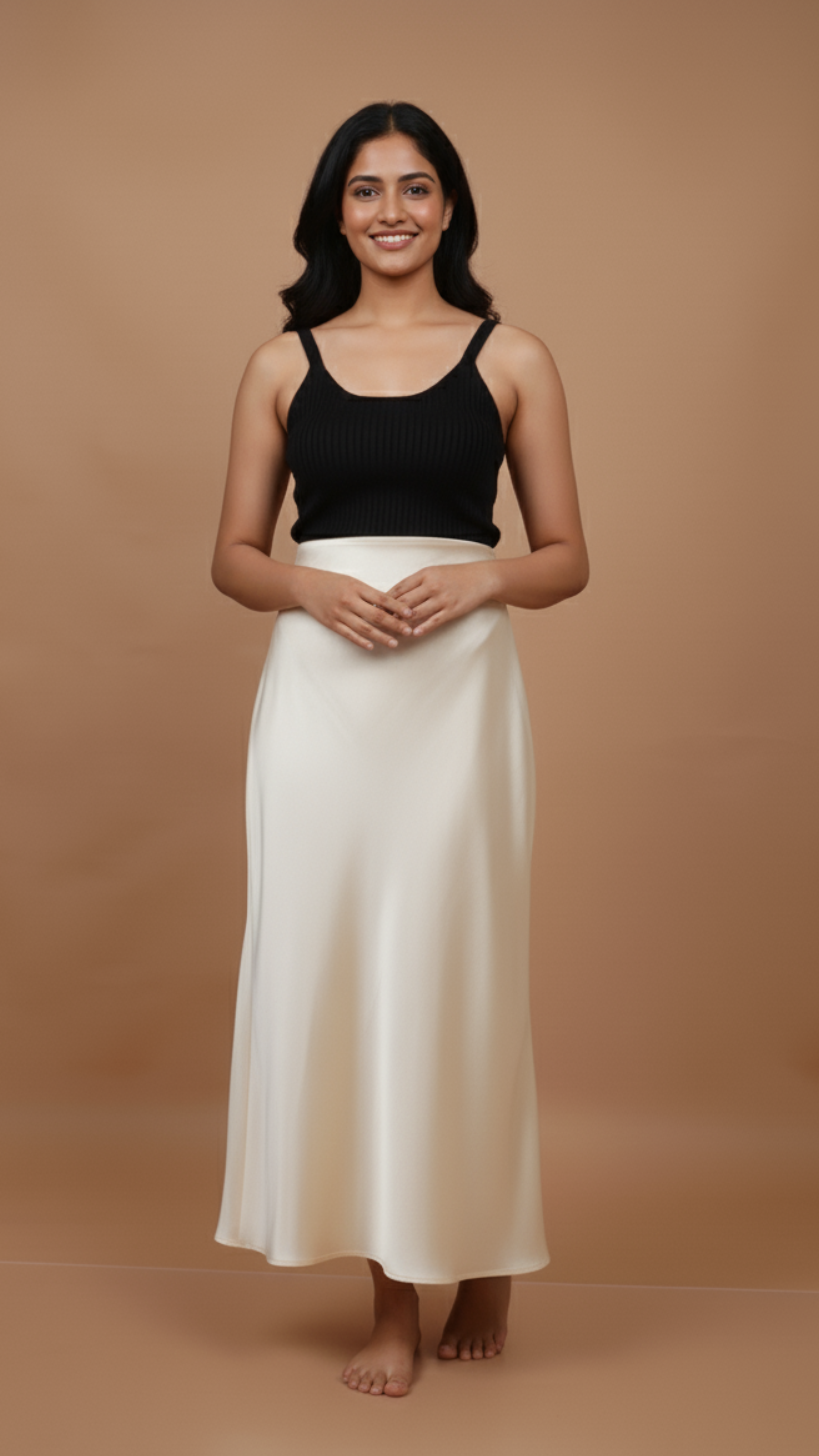 Ivory Satin Midi Skirt
