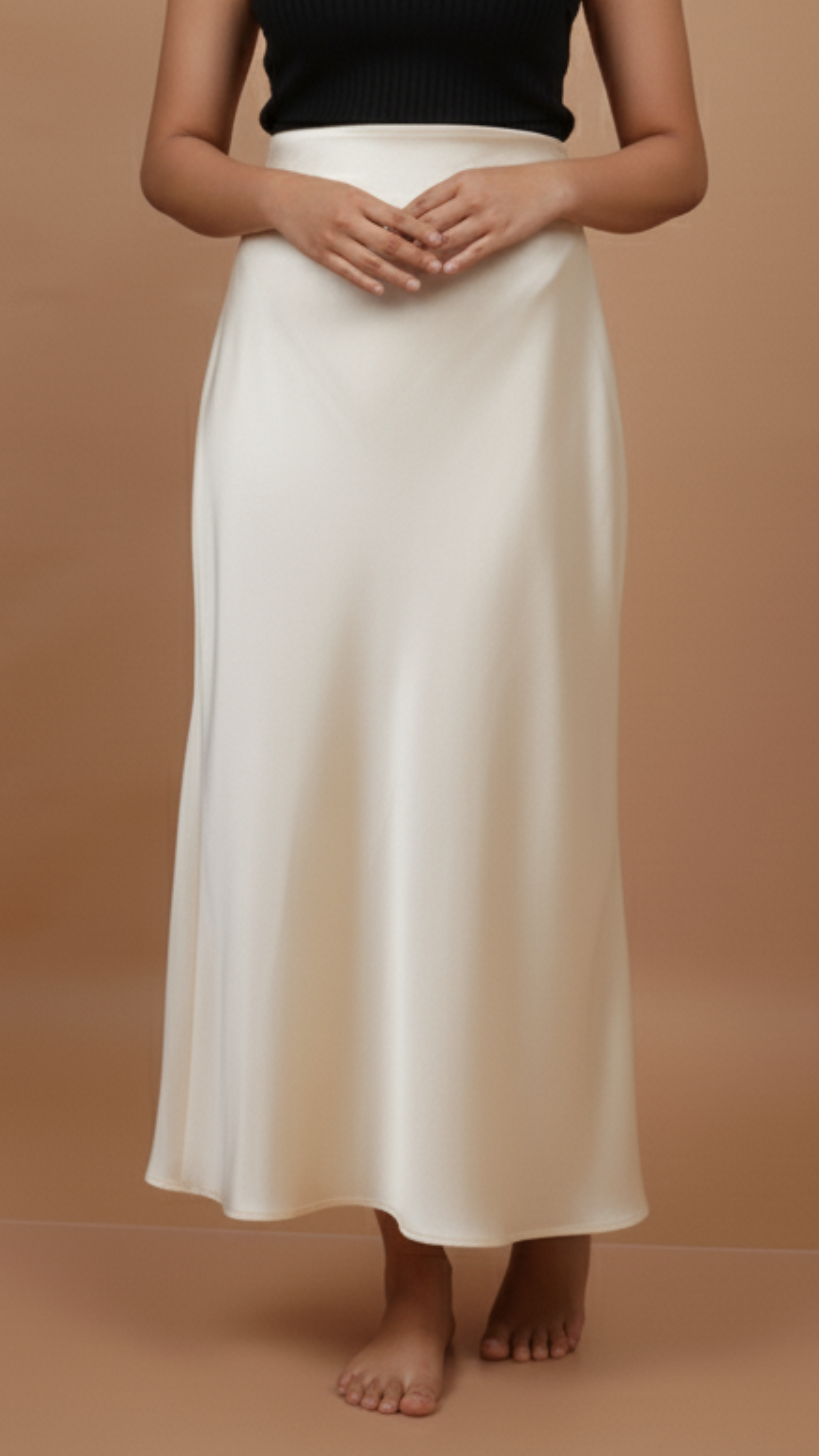 Ivory Satin Midi Skirt